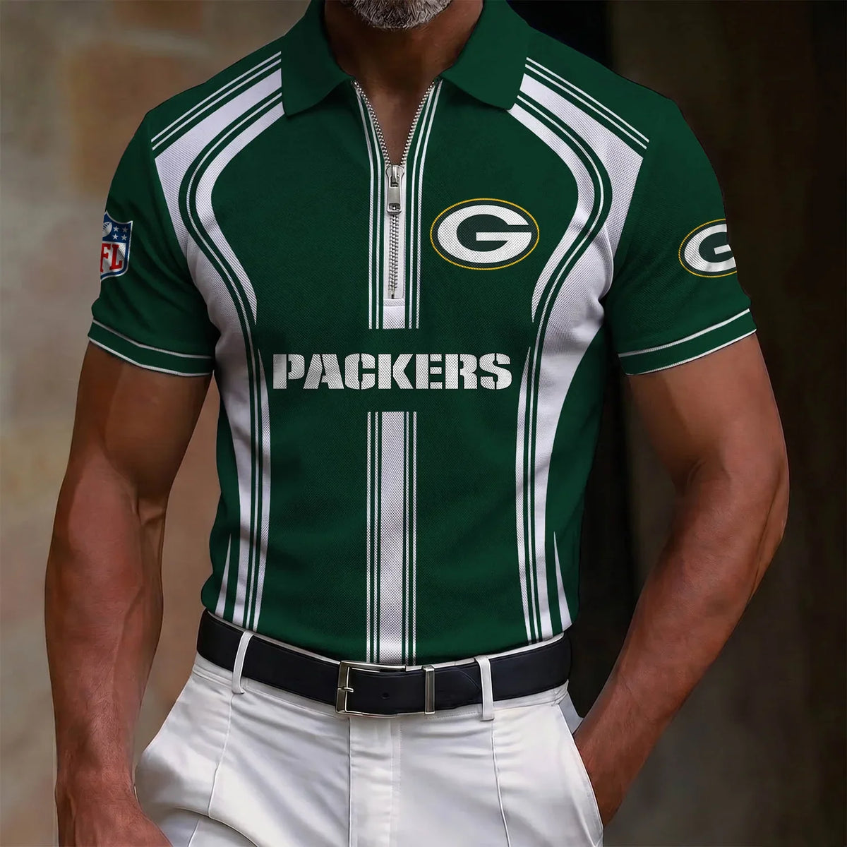 [SPECIAL OFFER] NEW CUSTOMIZED NFL08 GBP GREEN BAY PACKERS ZIP POLO SHIRT