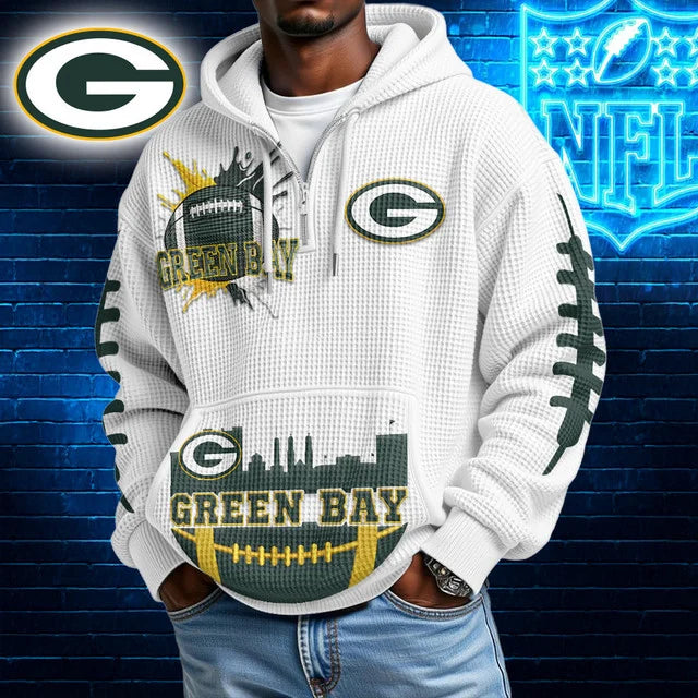 [SPECIAL OFFER] NEW CUSTOMIZED NFL08 GBP GREEN BAY PACKERS WAFFLE FULL ZIP HOODIE