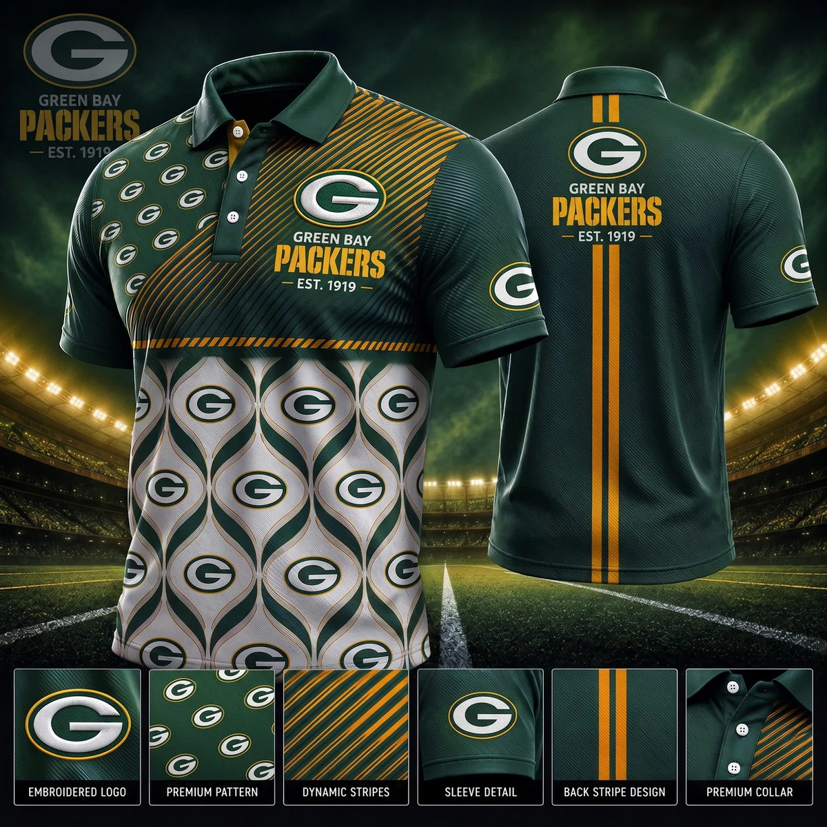 [SPECIAL OFFER] NEW CUSTOMIZED NFL08 GBP GREEN BAY PACKERS POLO SHIRT