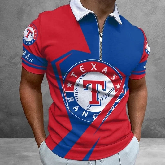 [FLASH SALE] NEW CUSTOMIZED MLB08 TRS TEXAS RANGERS ZIP POLO SHIRT