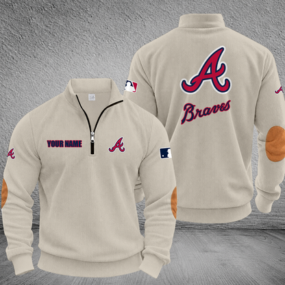 [FLASH SALE] NEW CUSTOMIZED MLB09 ABS ATLANTA BRAVES MULTICOLOR STRIPED QUATER ZIP SWEATSHIRT