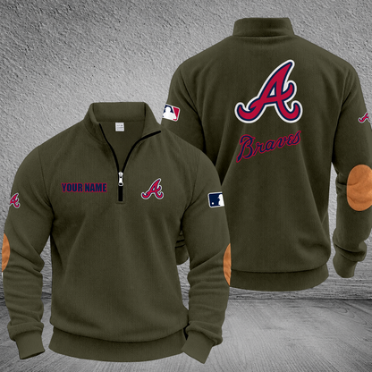 [FLASH SALE] NEW CUSTOMIZED MLB09 ABS ATLANTA BRAVES MULTICOLOR STRIPED QUATER ZIP SWEATSHIRT