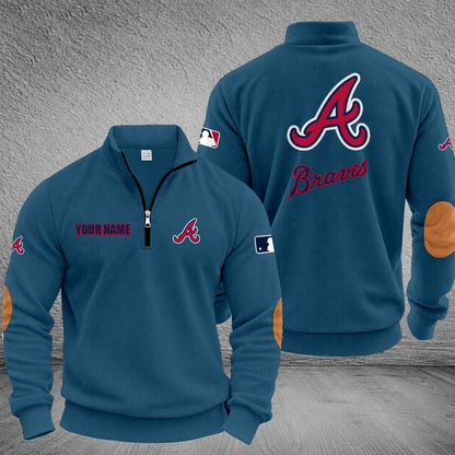 [FLASH SALE] NEW CUSTOMIZED MLB09 ABS ATLANTA BRAVES MULTICOLOR STRIPED QUATER ZIP SWEATSHIRT
