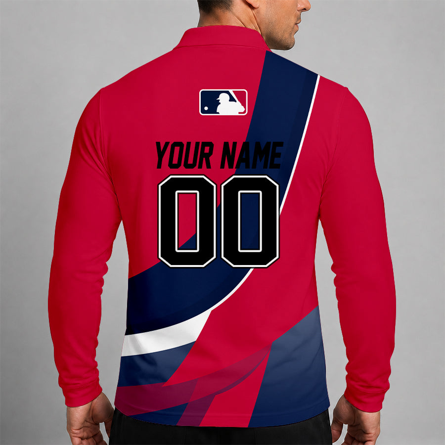 [FLASH SALE] NEW CUSTOMIZED MLB09 ABS ATLANTA BRAVES MEN'S LONG SLEEVE POLO