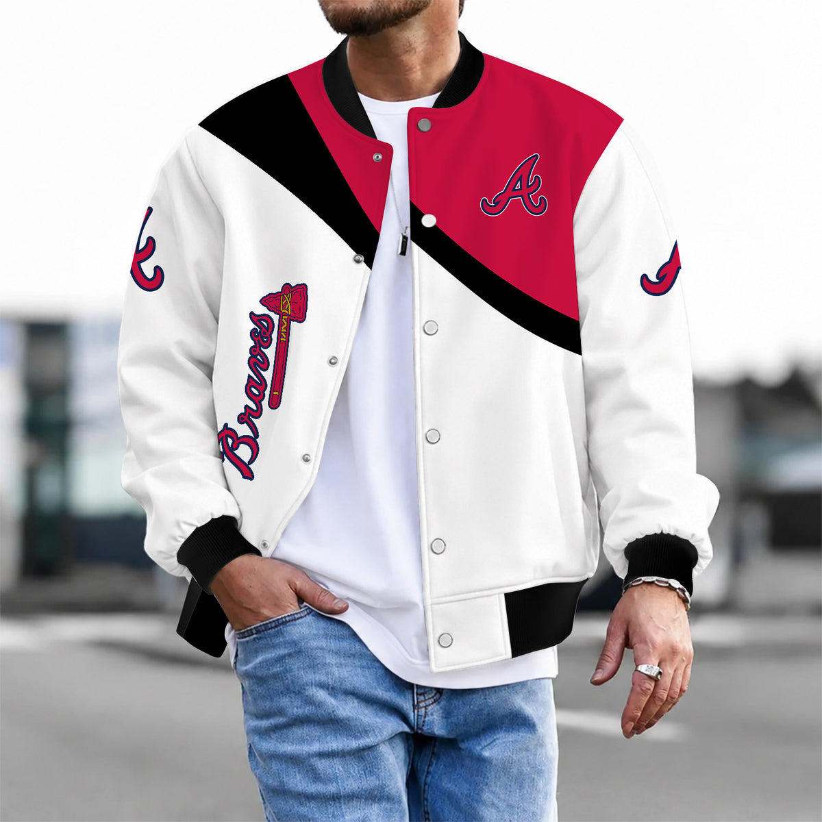 [FLASH SALE] NEW CUSTOMIZED MLB09 ABS ATLANTA BRAVES SATIN VARSITY & BASEBALL JACKET