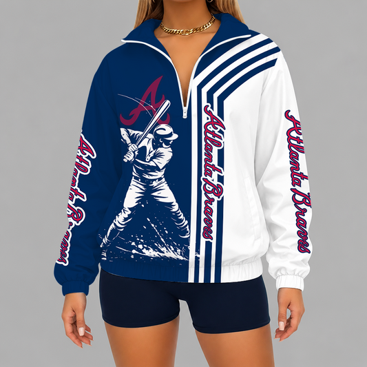 [FLASH SALE] NEW CUSTOMIZED MLB09 ABS ATLANTA BRAVES V-NECK ZIPPER SWEATSHIRT JACKET