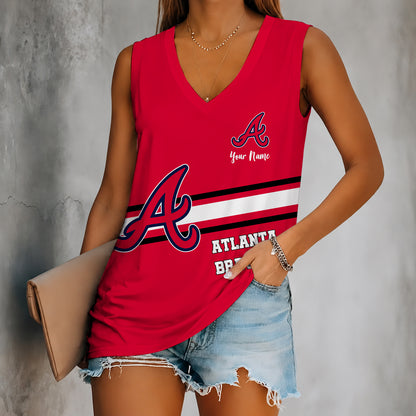 [FLASH SALE] NEW CUSTOMIZED MLB09 ABS ATLANTA BRAVES WOMEN'S V-NECK TANK TOP