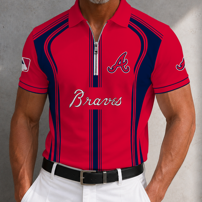 [FLASH SALE] NEW CUSTOMIZED MLB09 ABS ATLANTA BRAVES ZIP POLO SHIRT