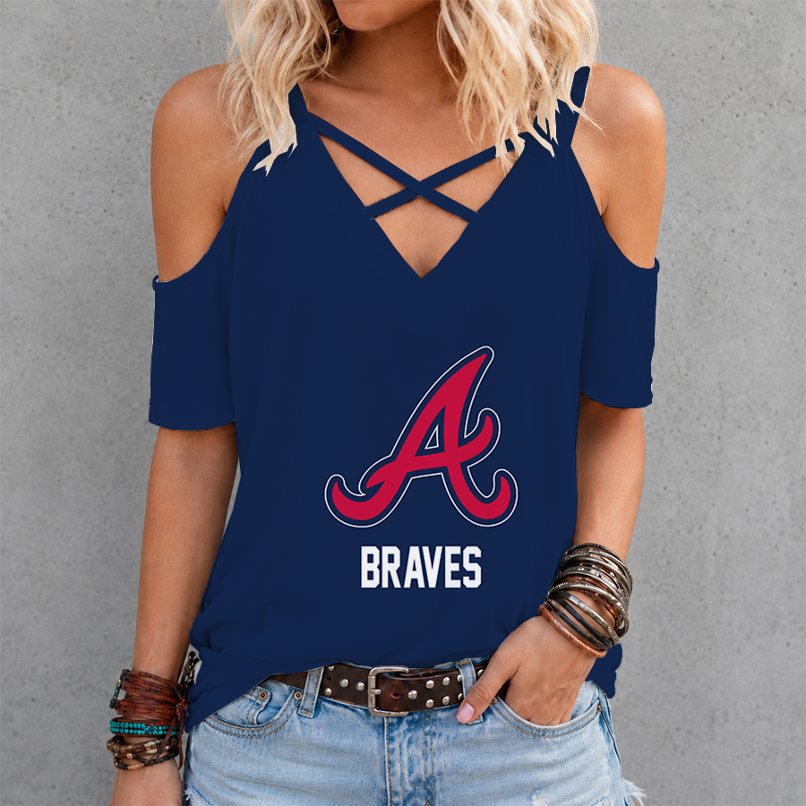 [FLASH SALE] NEW CUSTOMIZED MLB09 ABS ATLANTA BRAVES CRISS CROSS V-NECK TOP