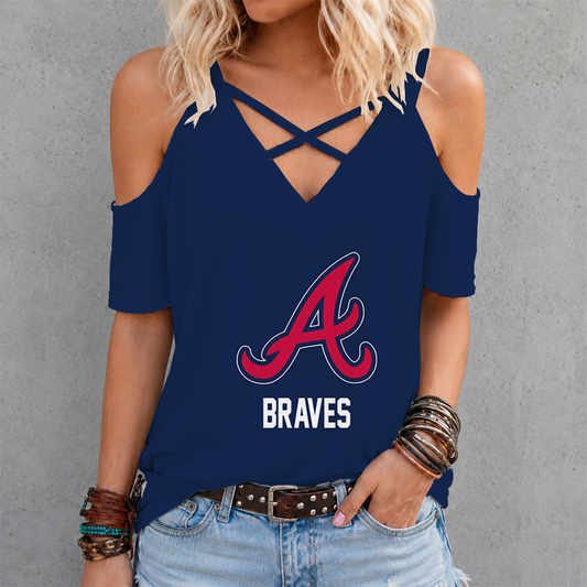 [FLASH SALE] NEW CUSTOMIZED MLB09 ABS ATLANTA BRAVES CRISS CROSS V-NECK TOP