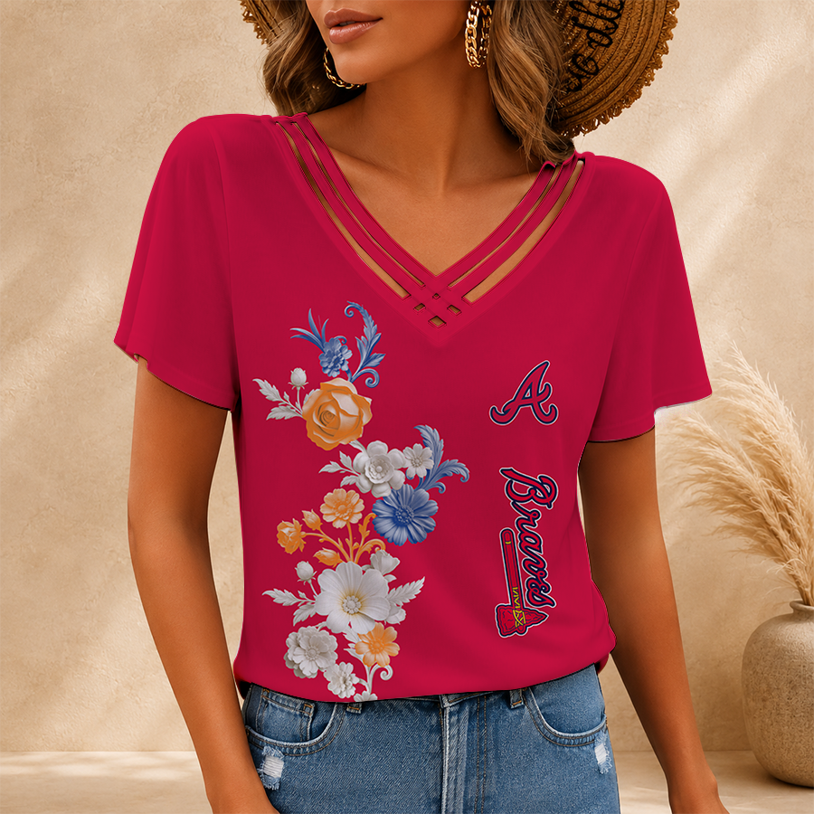 [FLASH SALE] NEW CUSTOMIZED MLB09 ABS ATLANTA BRAVES V-NECK SHIRT