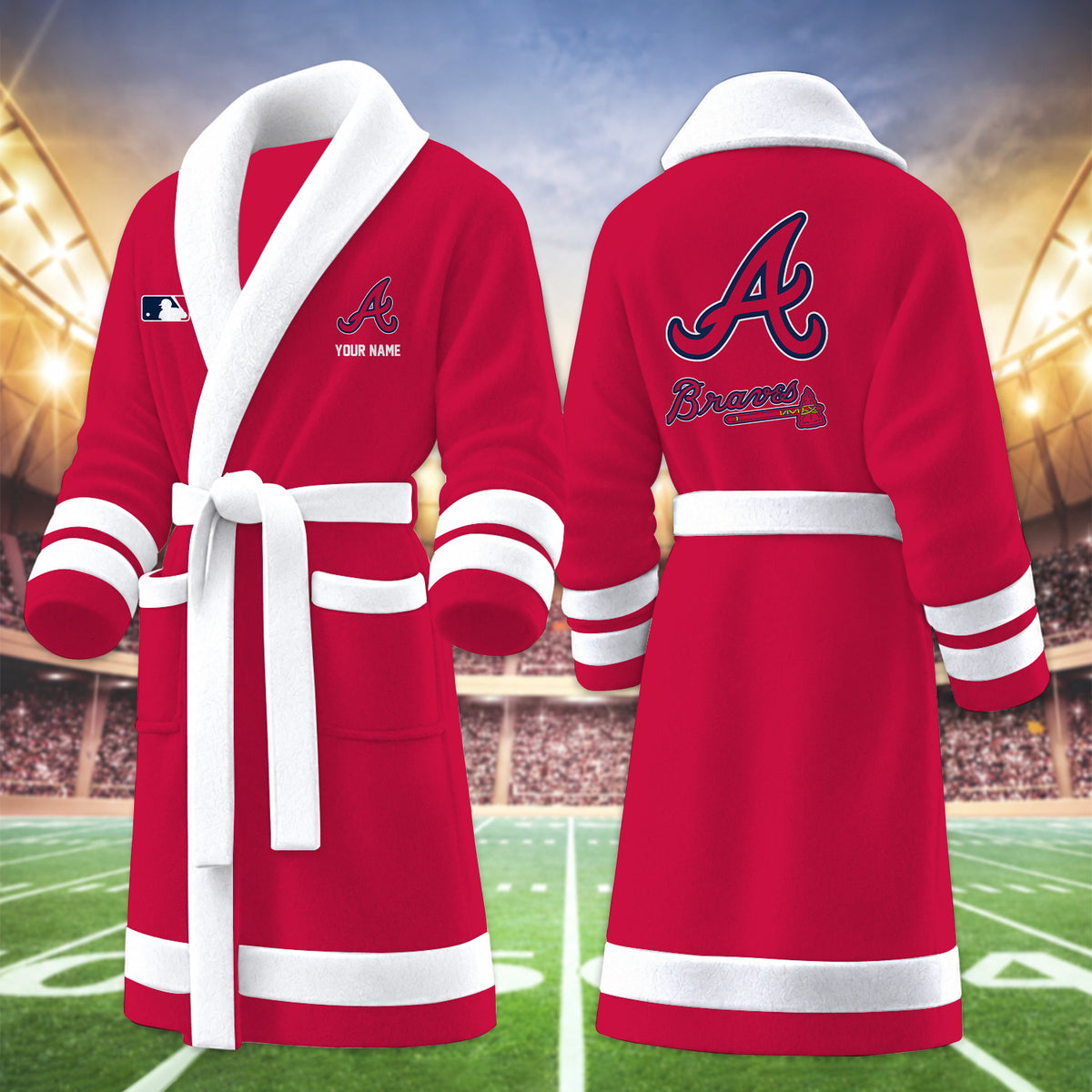 [FLASH SALE] NEW CUSTOMIZED MLB09 ABS ATLANTA BRAVES MULTICOLOR FLEECE BATHROBE