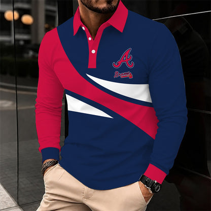 [FLASH SALE] NEW CUSTOMIZED MLB09 ABS ATLANTA BRAVES MEN'S LONG SLEEVE POLO