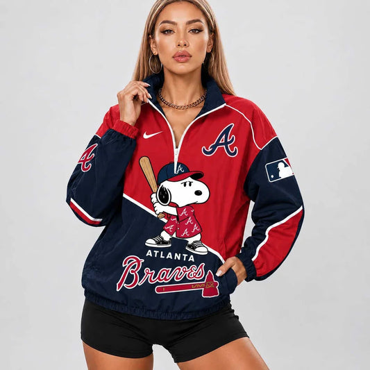 [FLASH SALE] NEW CUSTOMIZED MLB09 ABS ATLANTA BRAVES V-NECK ZIPPER SWEATSHIRT JACKET