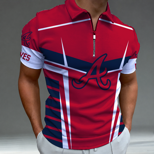 [FLASH SALE] NEW CUSTOMIZED MLB09 ABS ATLANTA BRAVES ZIP POLO SHIRT