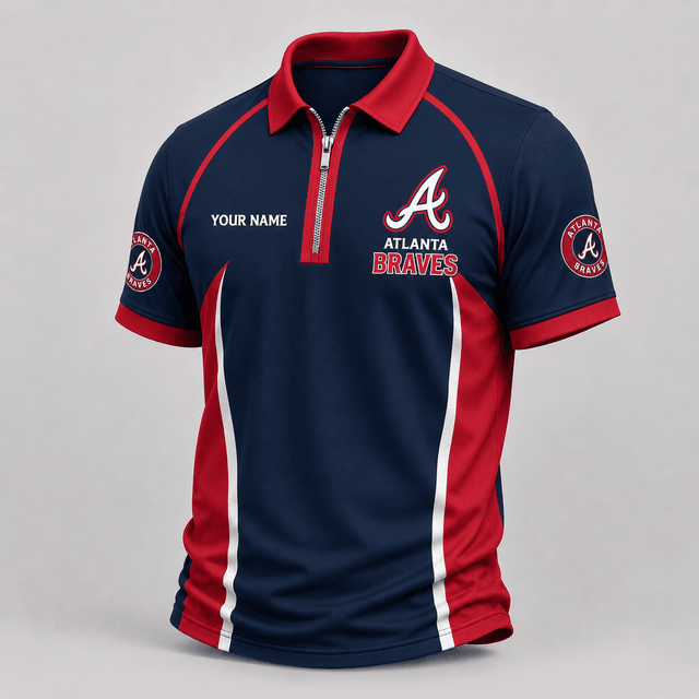 [FLASH SALE] NEW CUSTOMIZED MLB09 ABS ATLANTA BRAVES ZIP POLO SHIRT