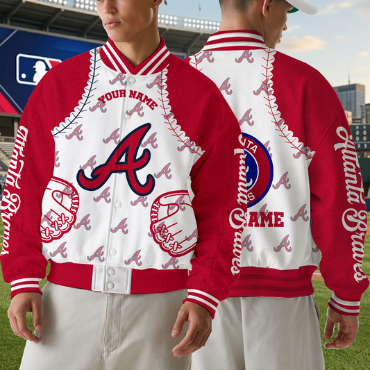 [FLASH SALE] NEW CUSTOMIZED MLB09 ABS ATLANTA BRAVES SATIN VARSITY & BASEBALL JACKET