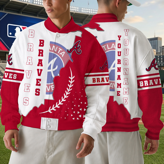 [FLASH SALE] NEW CUSTOMIZED MLB09 ABS ATLANTA BRAVES SATIN VARSITY & BASEBALL JACKET
