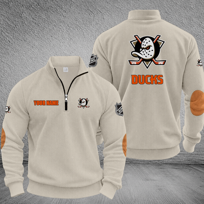 [SUPER SALE] NEW CUSTOMIZED NHL09 AHD ANAHEIM DUCKS MULTICOLOR STRIPED QUATER ZIP SWEATSHIRT
