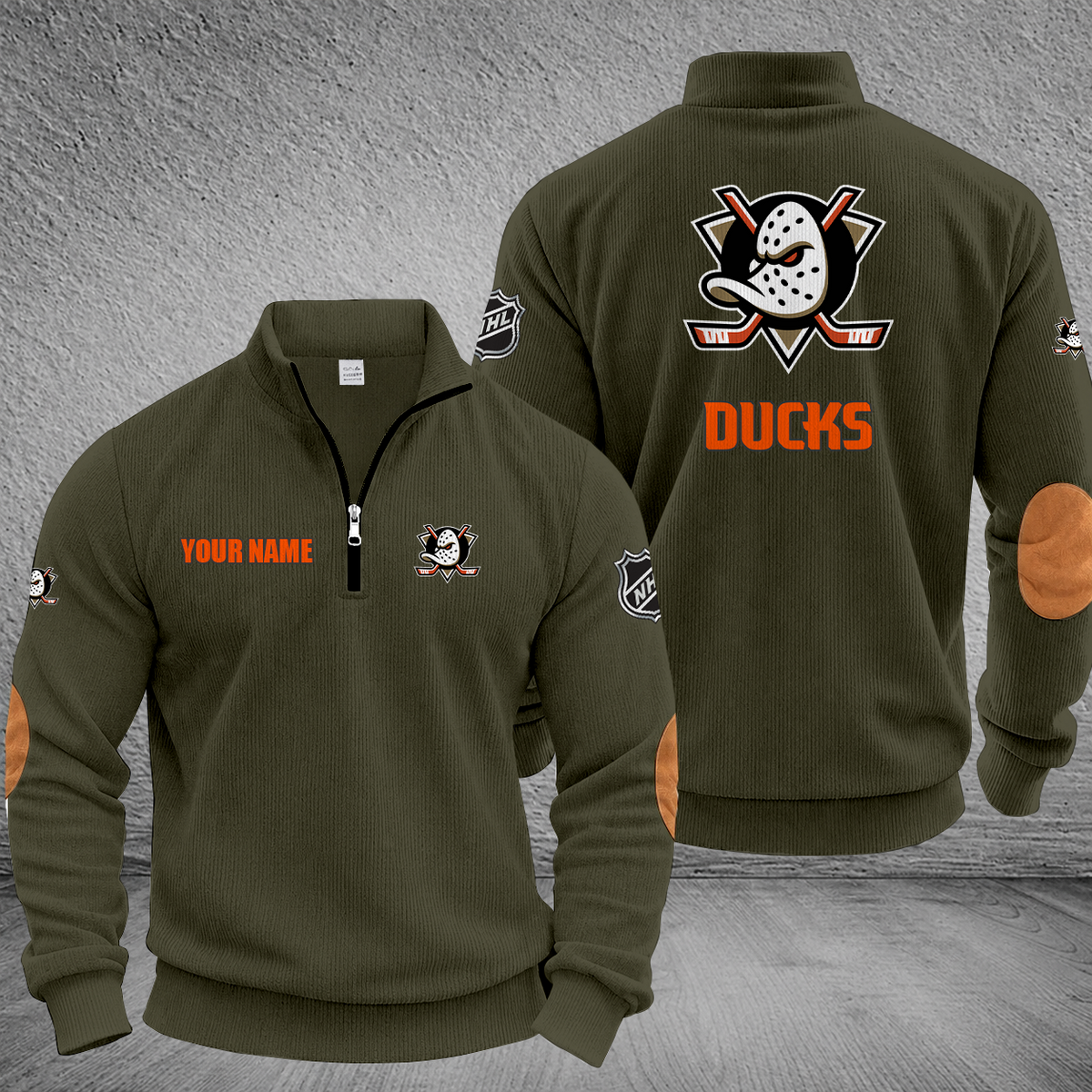 [SUPER SALE] NEW CUSTOMIZED NHL09 AHD ANAHEIM DUCKS MULTICOLOR STRIPED QUATER ZIP SWEATSHIRT