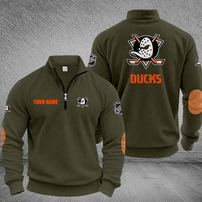 [SUPER SALE] NEW CUSTOMIZED NHL09 AHD ANAHEIM DUCKS MULTICOLOR STRIPED QUATER ZIP SWEATSHIRT