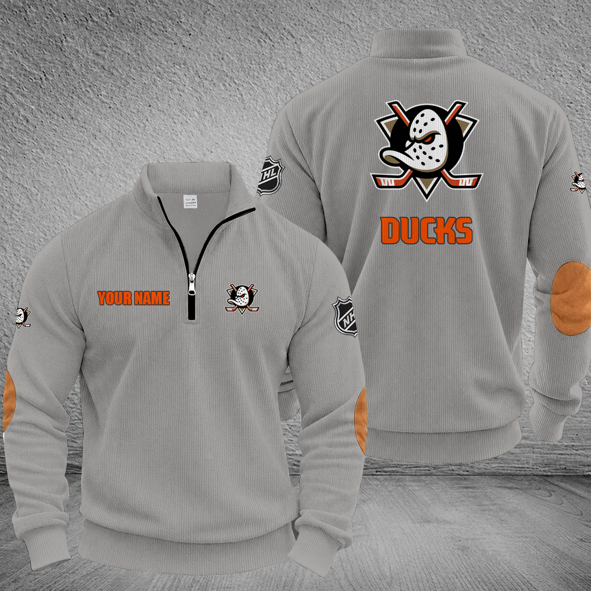 [SUPER SALE] NEW CUSTOMIZED NHL09 AHD ANAHEIM DUCKS MULTICOLOR STRIPED QUATER ZIP SWEATSHIRT