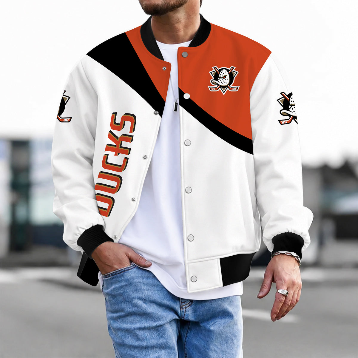 [SUPER SALE] NEW CUSTOMIZED NHL09 AHD ANAHEIM DUCKS SATIN VARSITY JACKET & BASEBALL JACKET