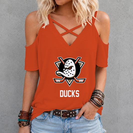 [SUPER SALE] NEW CUSTOMIZED NHL09 AHD ANAHEIM DUCKS CRISS CROSS V-NECK TOP