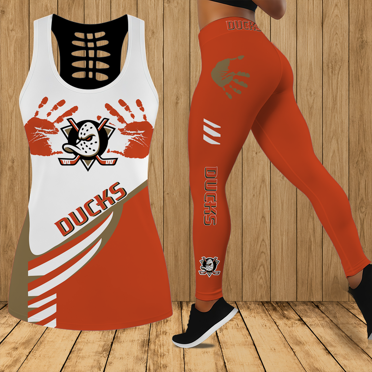 [SUPER SALE] NEW CUSTOMIZED NHL09 AHD ANAHEIM DUCKS HOLLOW TANK TOP & LEGGINGS SET