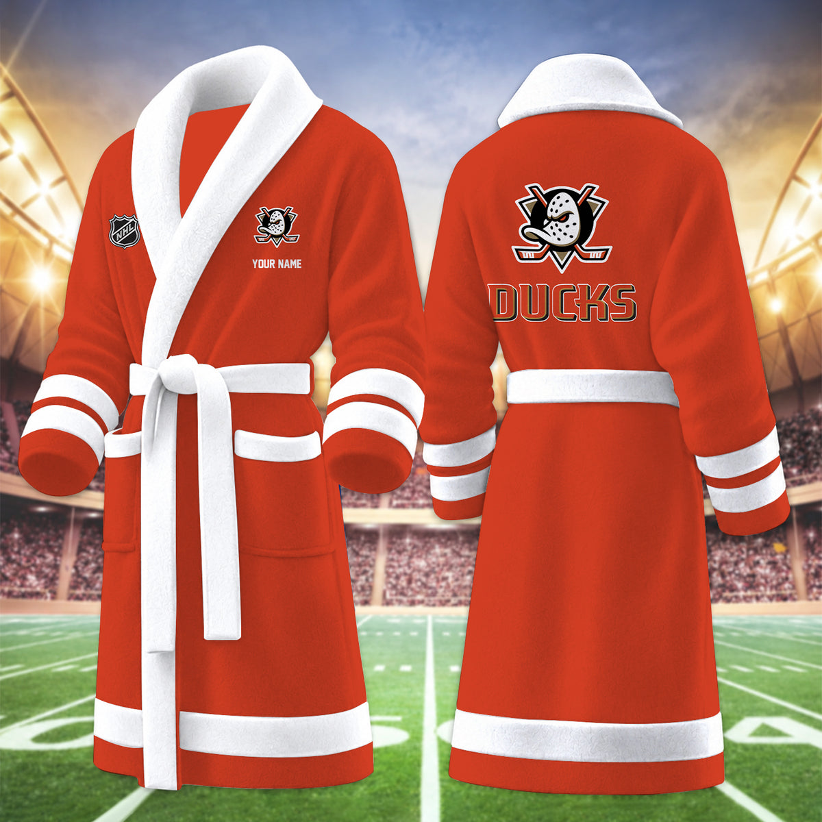 [SUPER SALE] NEW CUSTOMIZED NHL09 AHD ANAHEIM DUCKS MULTICOLOR FLEECE BATHROBE