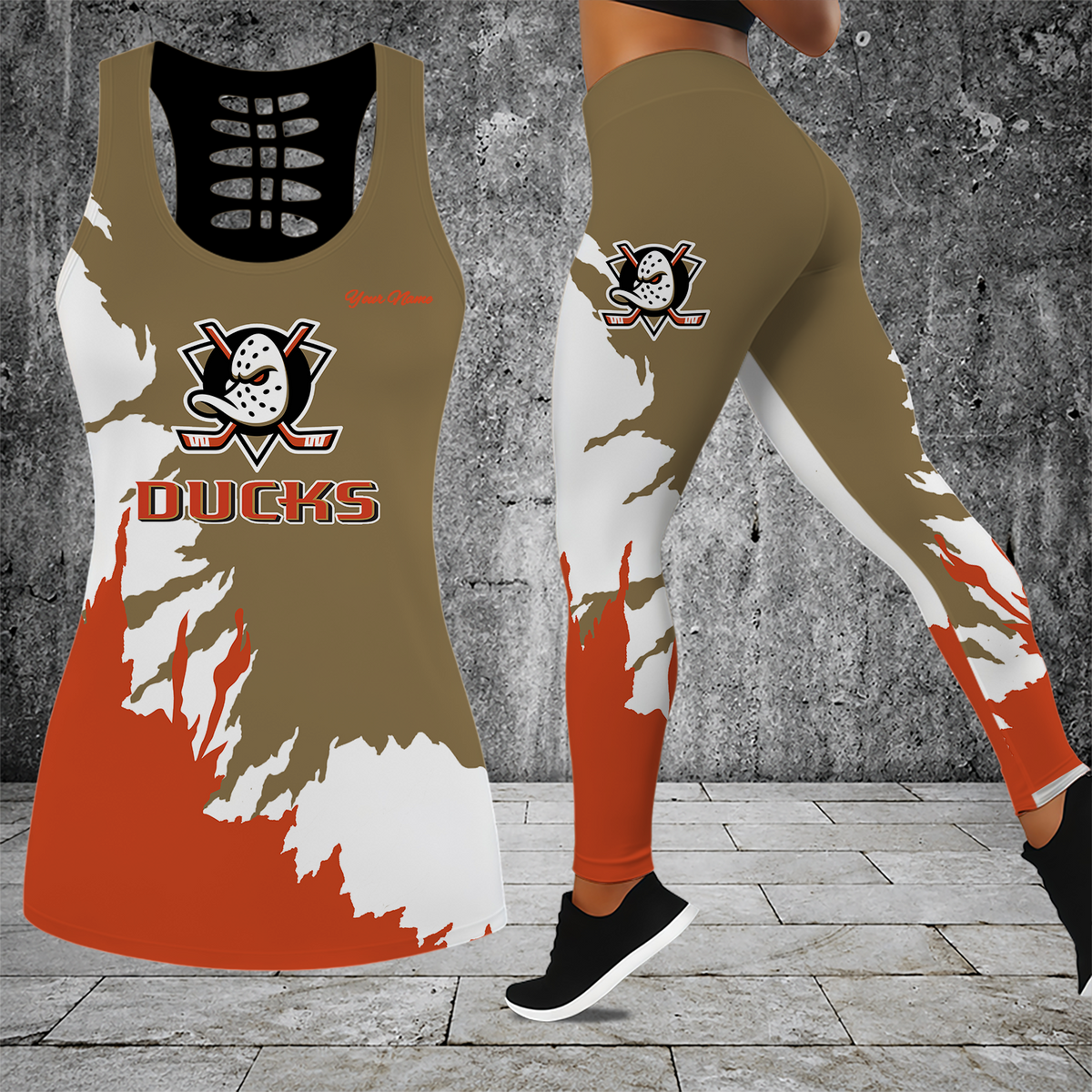 [SUPER SALE] NEW CUSTOMIZED NHL09 AHD ANAHEIM DUCKS HOLLOW TANK TOP & LEGGINGS SET