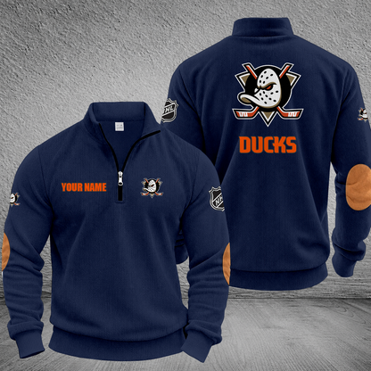 [SUPER SALE] NEW CUSTOMIZED NHL09 AHD ANAHEIM DUCKS MULTICOLOR STRIPED QUATER ZIP SWEATSHIRT