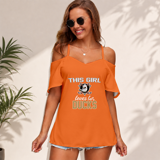 [SUPER SALE] NEW CUSTOMIZED NHL09 AHD ANAHEIM DUCKS WOMEN'S STRAPPY OFF-SHOULDER TOP