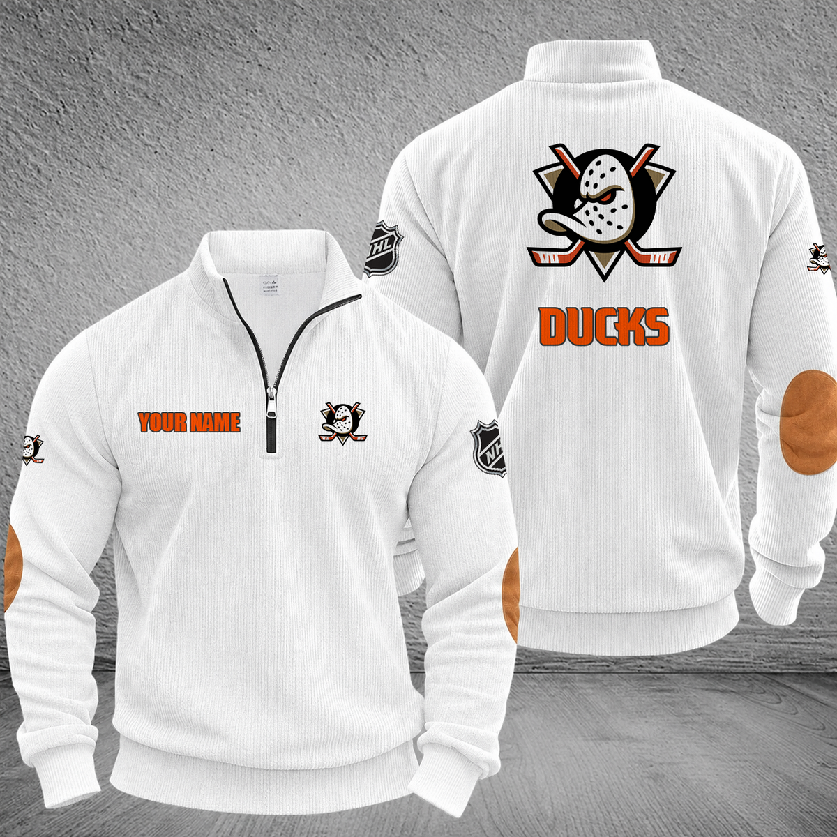 [SUPER SALE] NEW CUSTOMIZED NHL09 AHD ANAHEIM DUCKS MULTICOLOR STRIPED QUATER ZIP SWEATSHIRT