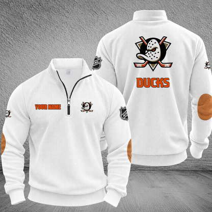 [SUPER SALE] NEW CUSTOMIZED NHL09 AHD ANAHEIM DUCKS MULTICOLOR STRIPED QUATER ZIP SWEATSHIRT