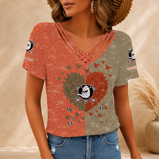 [SUPER SALE] NEW CUSTOMIZED NHL09 AHD ANAHEIM DUCKS V-NECK SHIRT