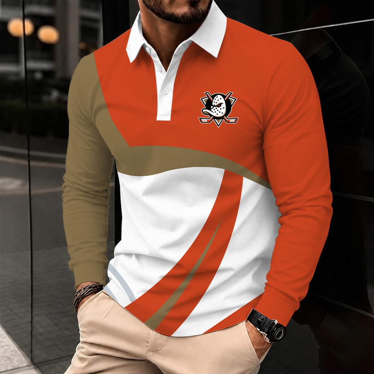 [SUPER SALE] NEW CUSTOMIZED NHL09 AHD ANAHEIM DUCKS MEN LONG SLEEVE POLO