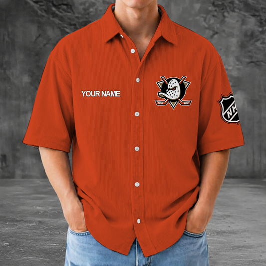 [SUPER SALE] NEW CUSTOMIZED NHL09 AHD ANAHEIM DUCKS SEERSUCKER BUTTON SHIRT