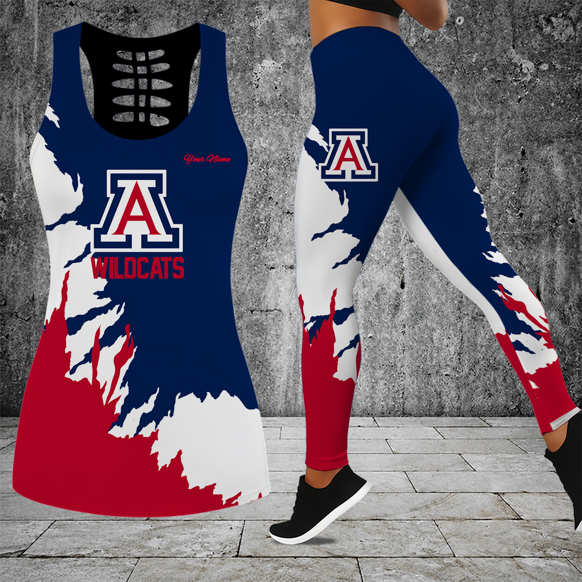 [FAN FAVORITE] NEW CUSTOMIZED NCAA MAM09 ARW ARIZONA WILDCATS STRAPPY HOLLOW TANK TOP & LEGGINGS SET