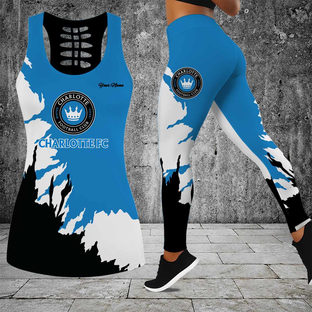 [FAN EXCLUSIVE] NEW CUSTOMIZED MLS09 CLF CHARLOTTE FC HOLLOW TANK TOP & LEGGINGS SET