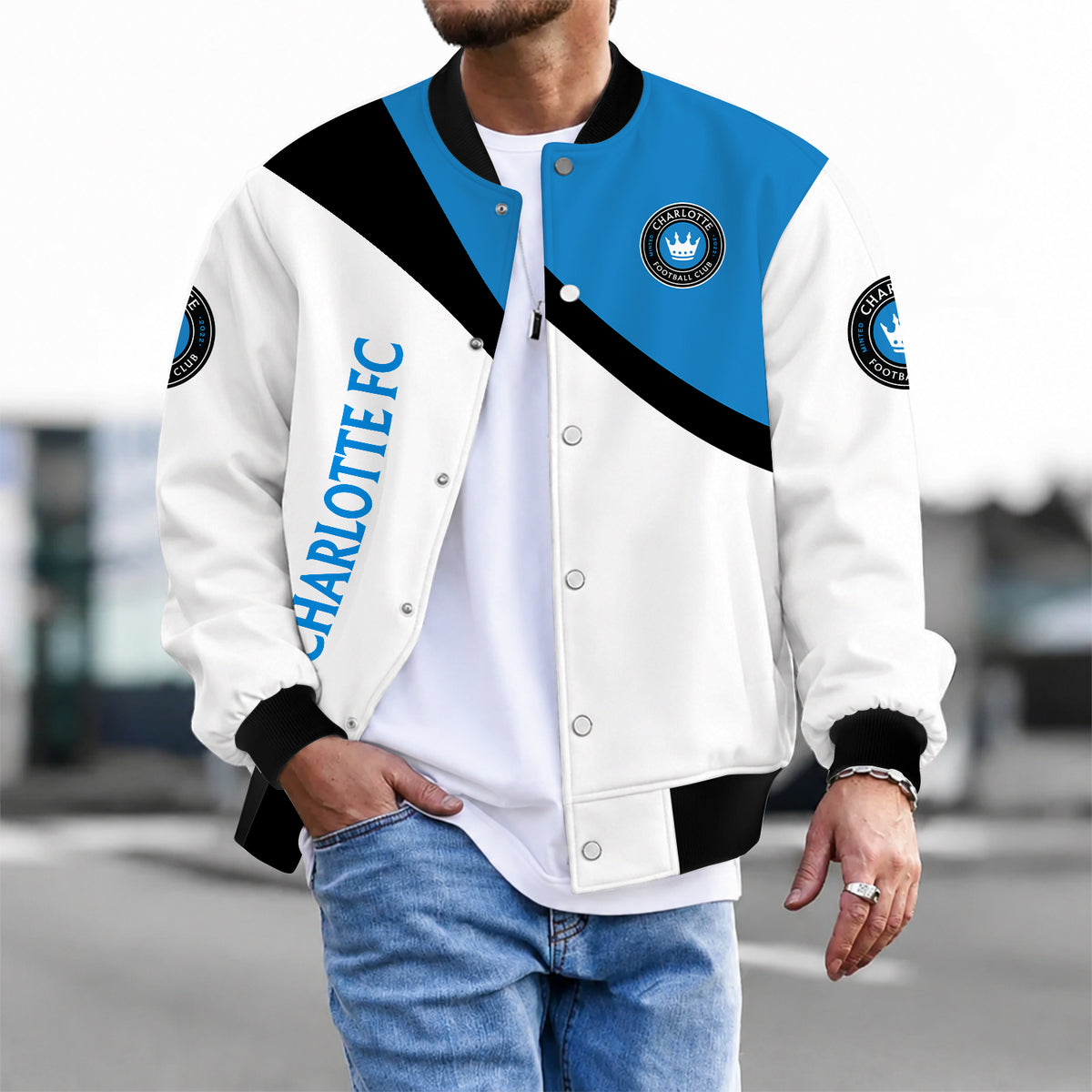 [FAN EXCLUSIVE] NEW CUSTOMIZED MLS09 CLF CHARLOTTE FC BASEBALL JACKET & SATIN VARSITY JACKET