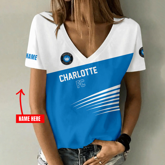[FAN EXCLUSIVE] NEW CUSTOMIZED MLS09 CLF CHARLOTTE FC V-NECK FEMALE SHIRT