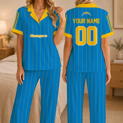 [SPECIAL OFFER] NEW CUSTOMIZED NFL09 LAC LOS ANGELES CHARGERS SHORT SLEEVE & LONG PANTS PAJAMAS SET