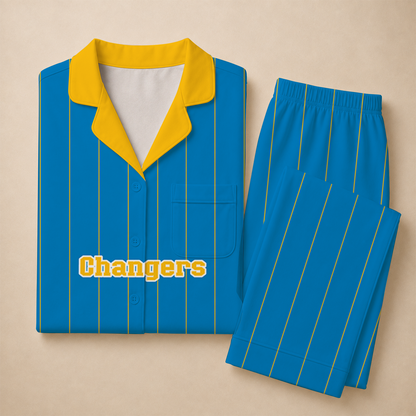 [SPECIAL OFFER] NEW CUSTOMIZED NFL09 LAC LOS ANGELES CHARGERS SHORT SLEEVE & LONG PANTS PAJAMAS SET