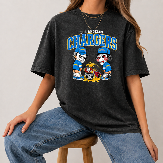[SPECIAL OFFER] NEW CUSTOMIZED NFL09 LAC LOS ANGELES CHARGERS FUNNY MULTICOLOR WASHED TEE