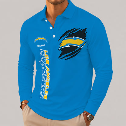 [SPECIAL OFFER] NEW CUSTOMIZED NFL09 LAC LOS ANGELES CHARGERS LONG SLEEVE POLO SHIRT