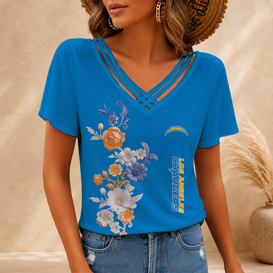 [SPECIAL OFFER] NEW CUSTOMIZED NFL09 LAC LOS ANGELES CHARGERS V-NECK SHIRT