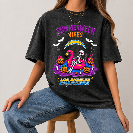 [SPECIAL OFFER] NEW CUSTOMIZED NFL09 LAC LOS ANGELES CHARGERS SUMMERWEEN MULTICOLOR WASHED TEE
