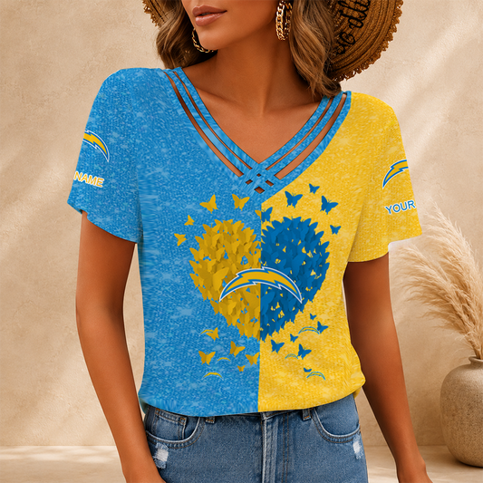 [SPECIAL OFFER] NEW CUSTOMIZED NFL09 LAC LOS ANGELES CHARGERS V-NECK SHIRT