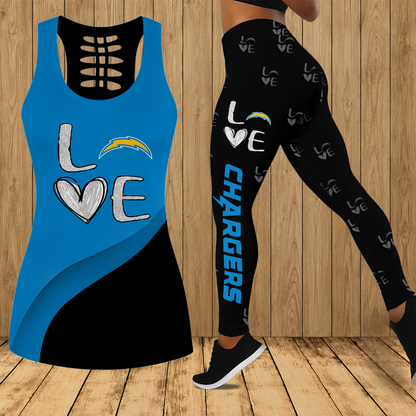 [SPECIAL OFFER] NEW CUSTOMIZED NFL09 LAC LOS ANGELES CHARGERS HOLLOW TANK TOP & LEGGINGS SET